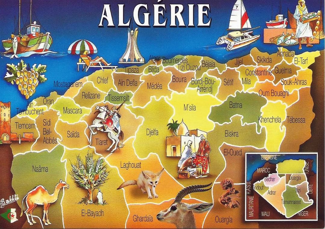 Large postcard map of Algeria