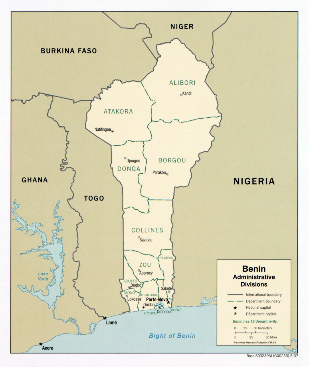 Large scale administrative divisions map of Benin - 2007