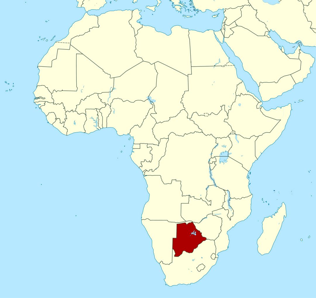Detailed location map of Botswana in Africa