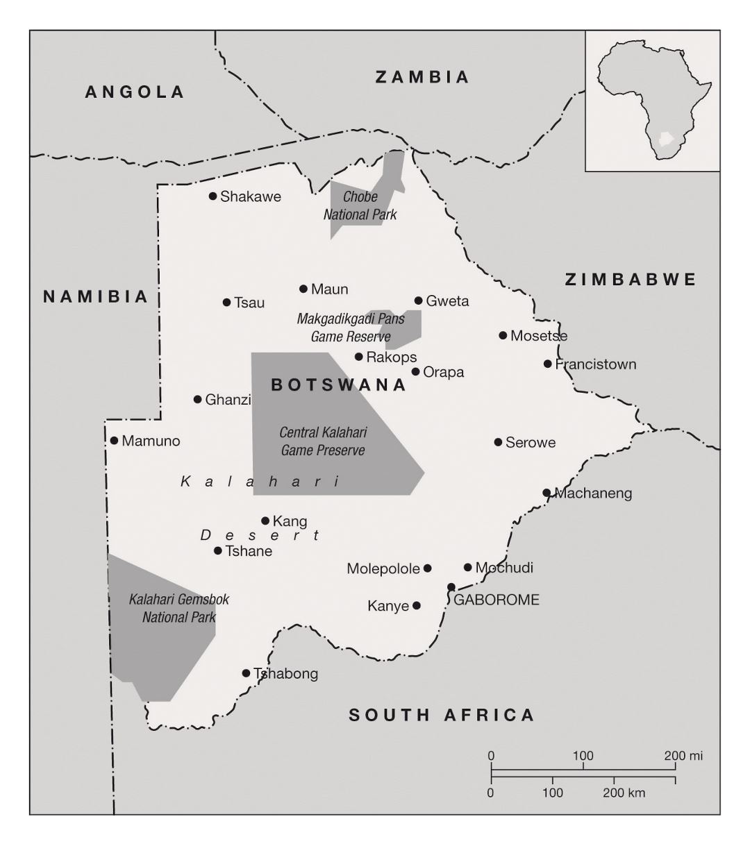 Large national parks map of Botswana
