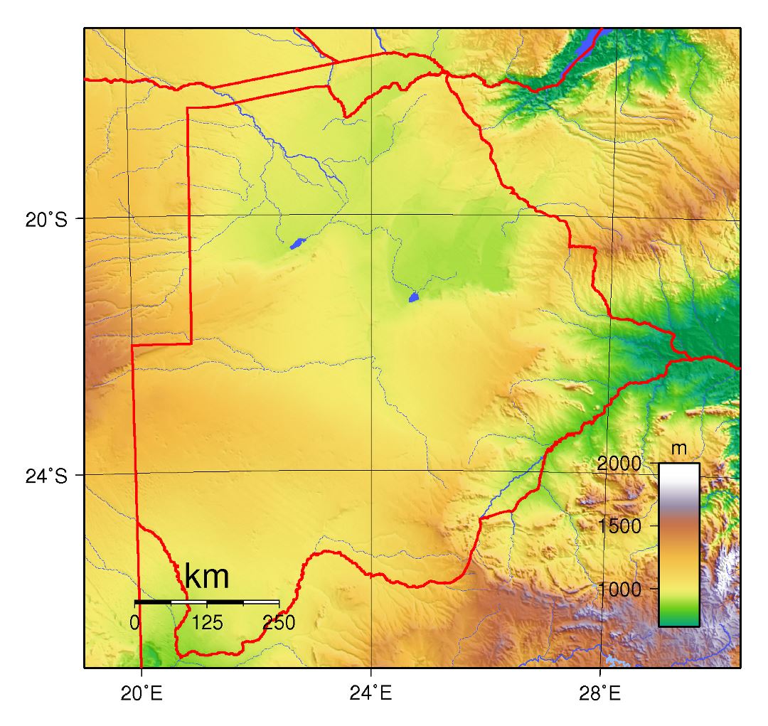 Large physical map of Botswana