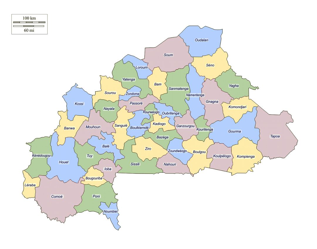 Large administrative map of Burkina Faso
