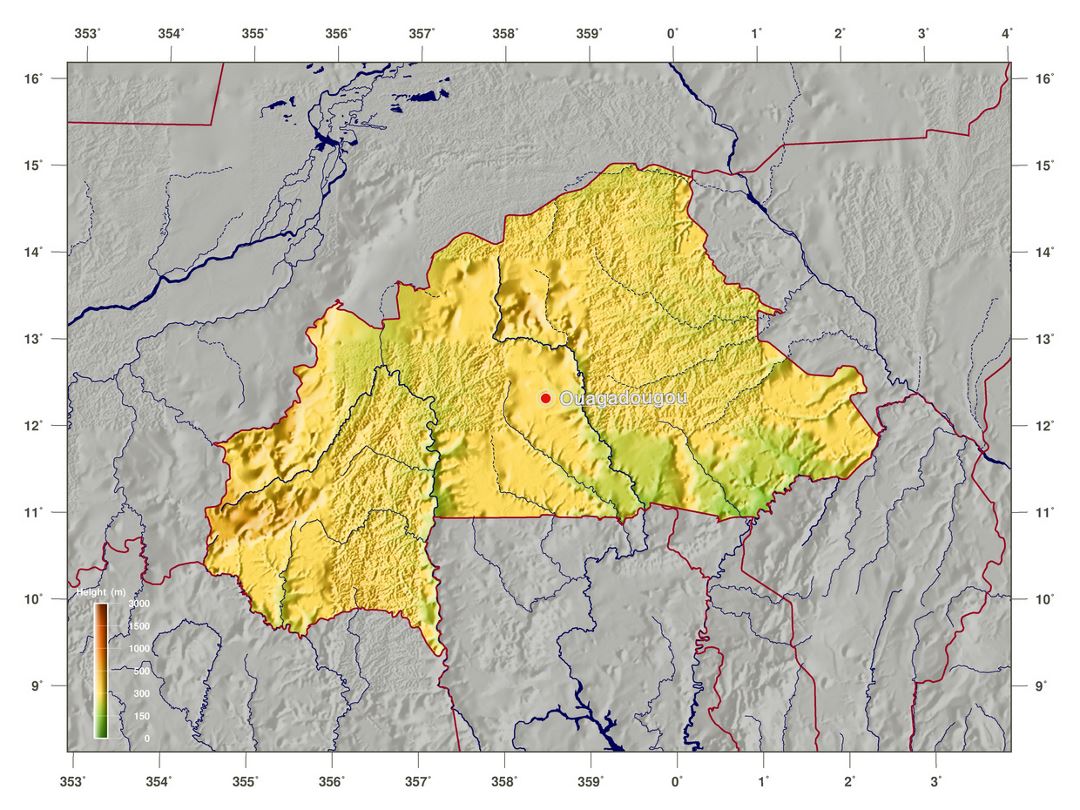 Large physical map of Burkina Faso