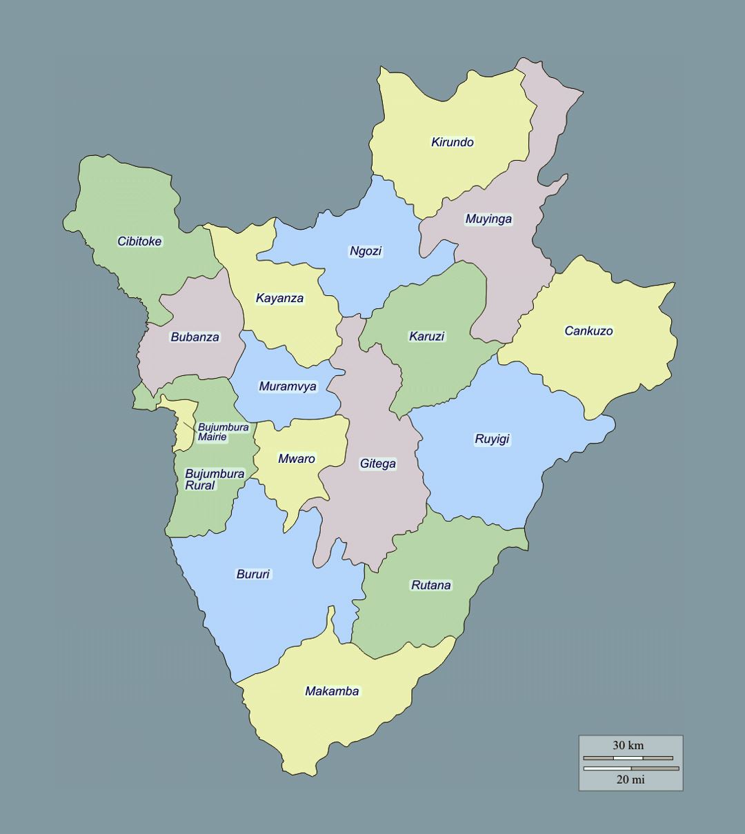 Detailed administrative map of Burundi