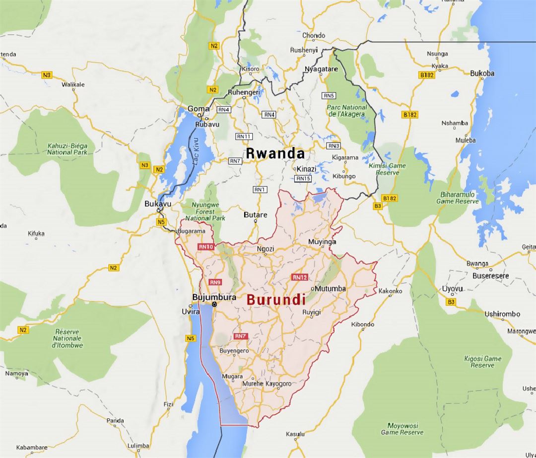 Detailed map of Burundi