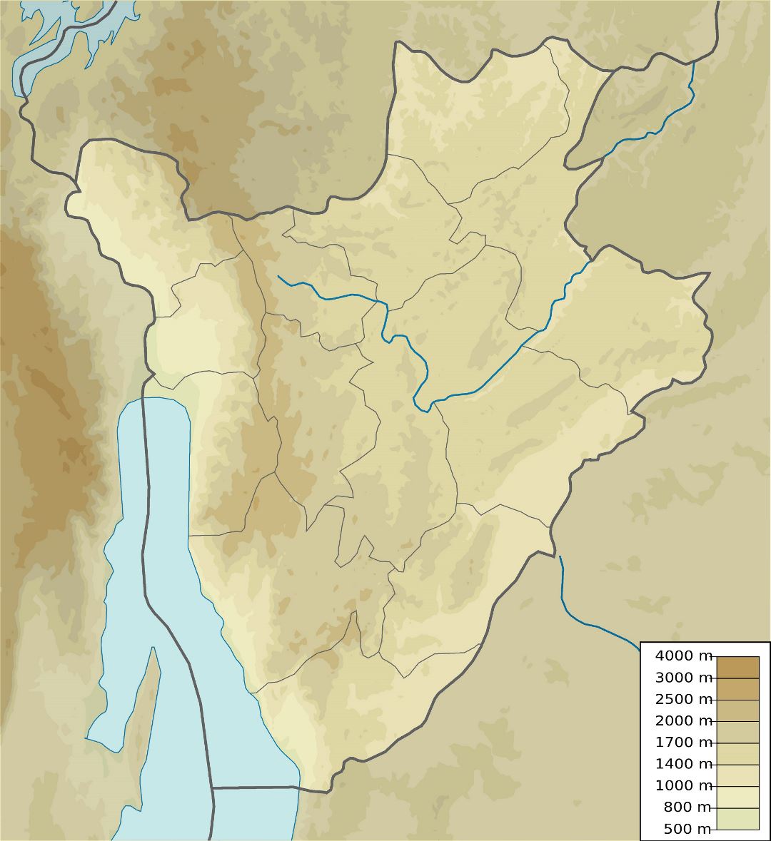 Large detailed elevation map of Burundi