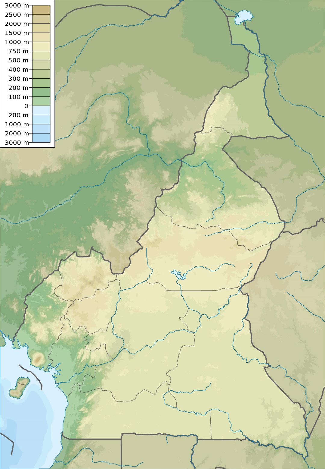 Large detailed elevation map of Cameroon