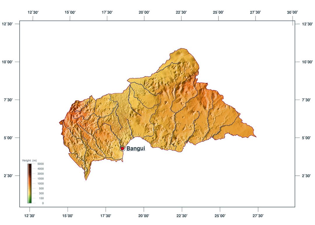 Large elevation map of Central African Republic