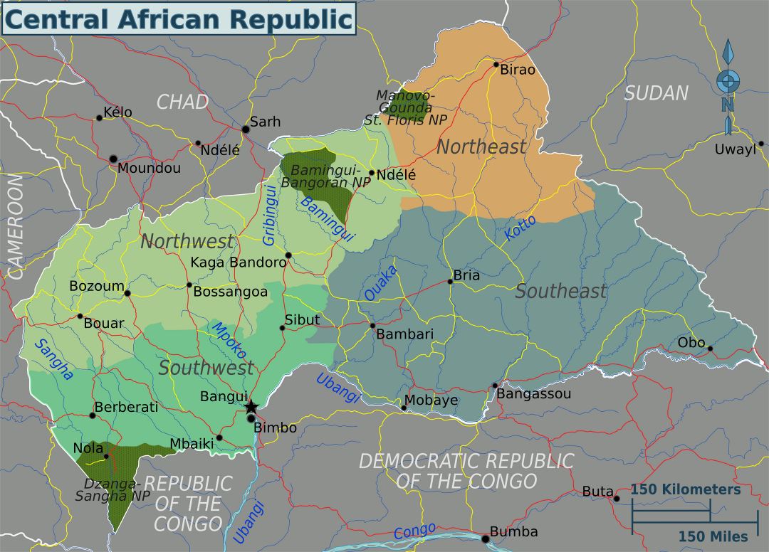 Large regions map of Central African Republic