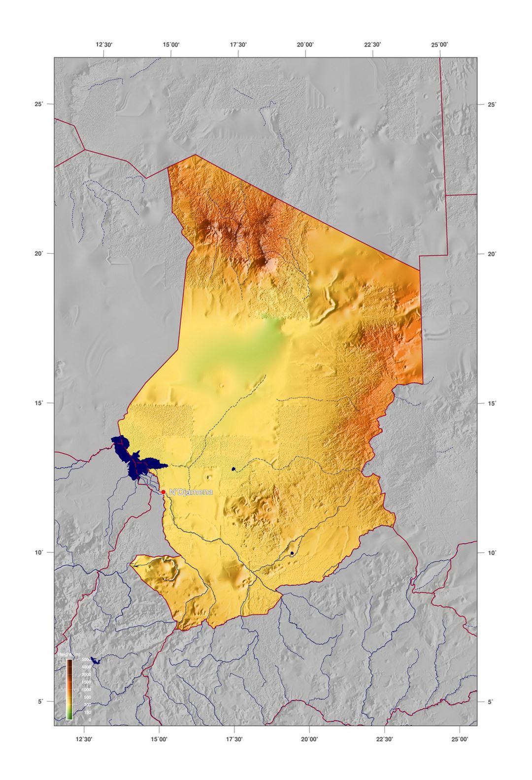 Detailed physical map of Chad