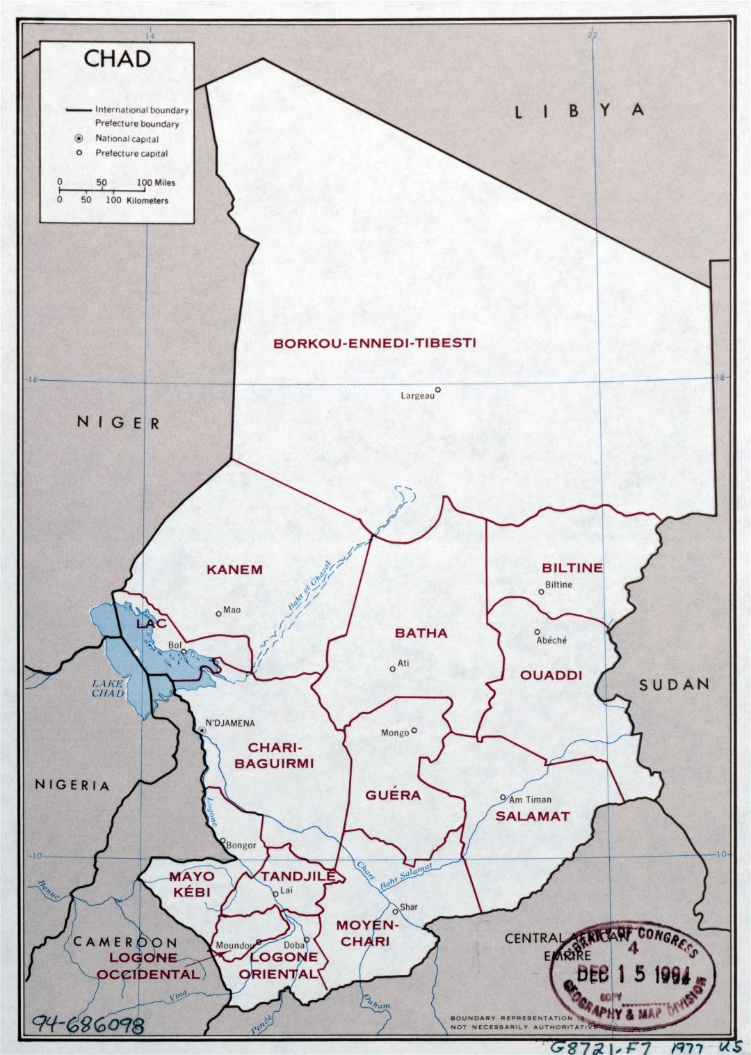 Large detailed political and administrative map of Chad - 1977