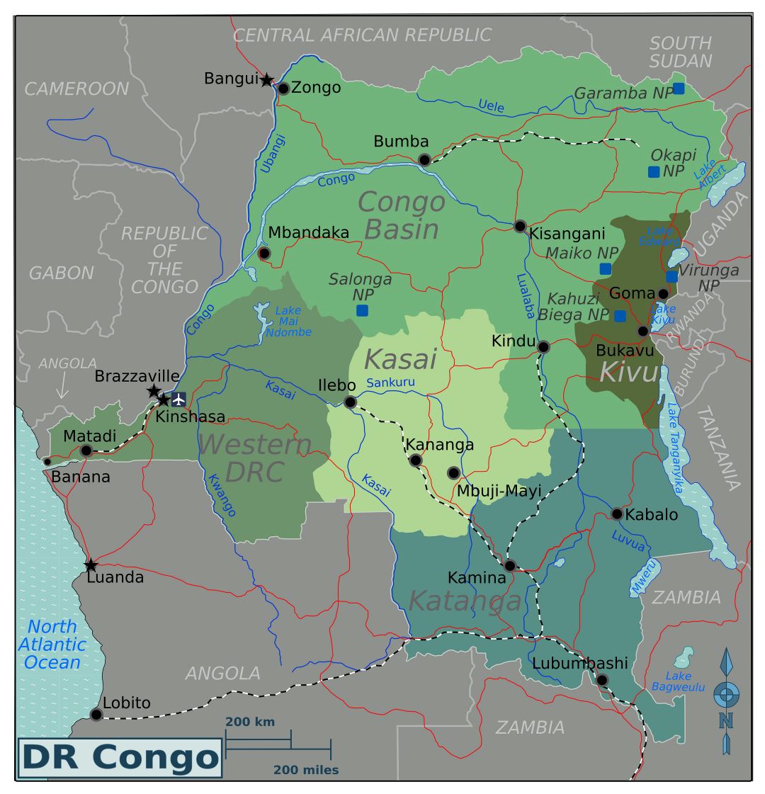 Large regions map of Congo Democratic Republic