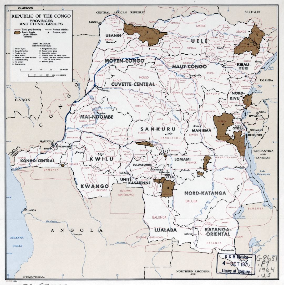 Large scale map of Republic of the Congo with provinces and ethnic groups - 1964