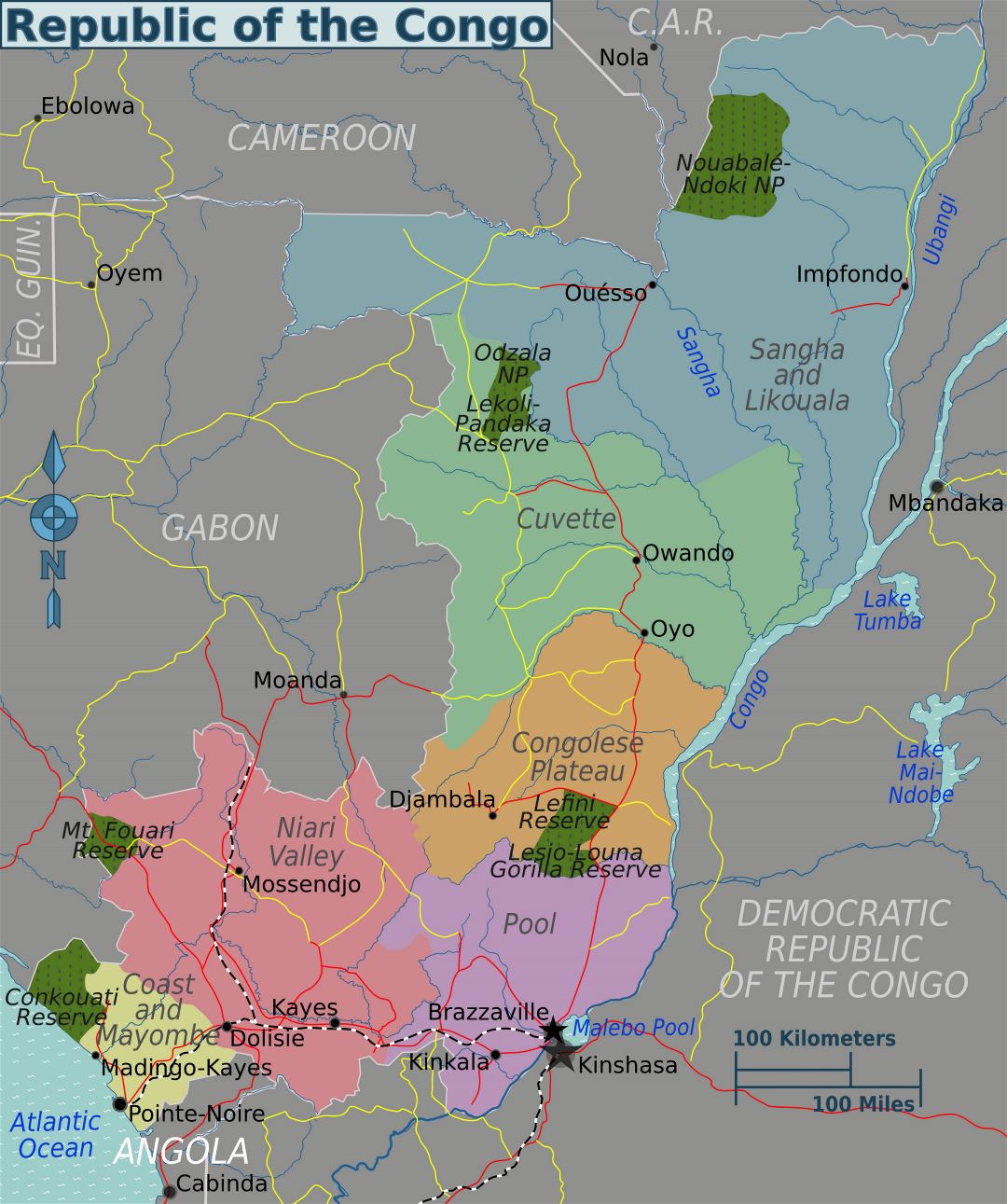Large regions map of Congo