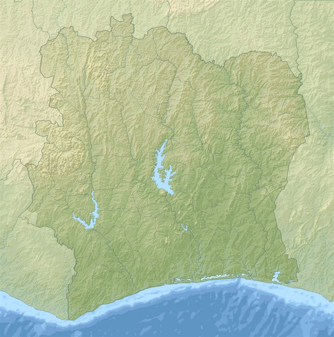 Large relief map of Ivory Coast