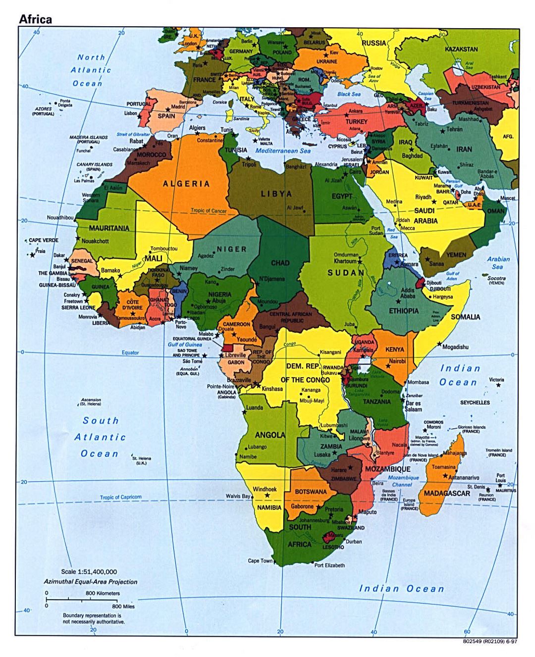 Detailed political map of Africa with capitals - 1997