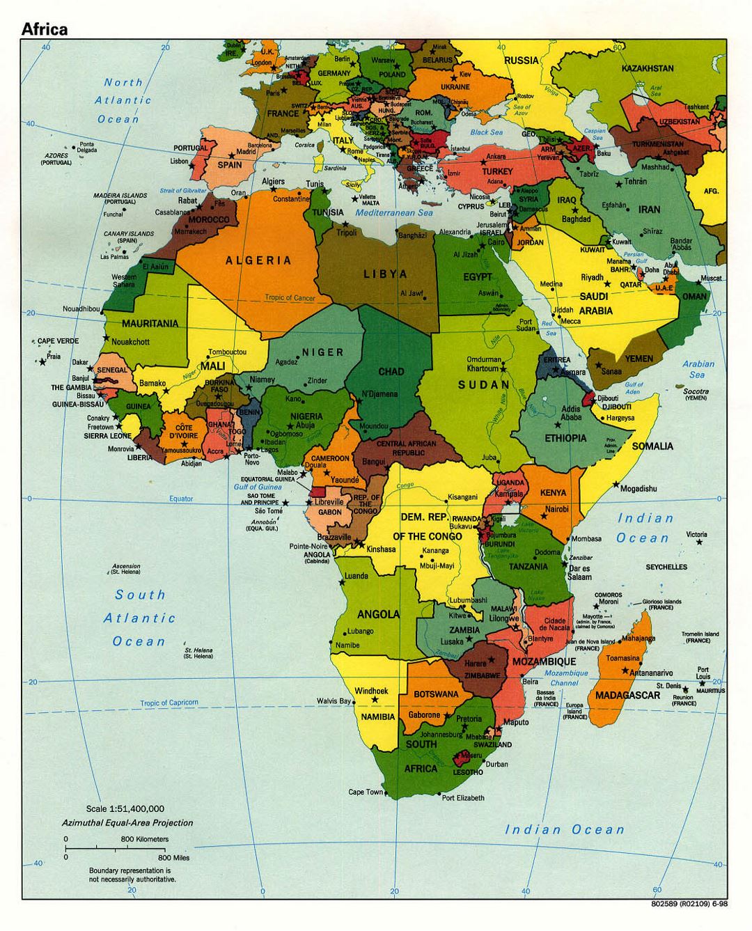 Detailed political map of Africa with capitals - 1998