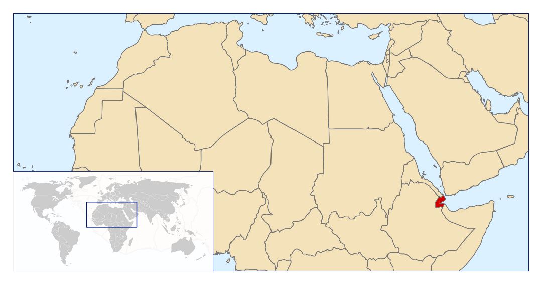 Large location map of Djibouti in Africa