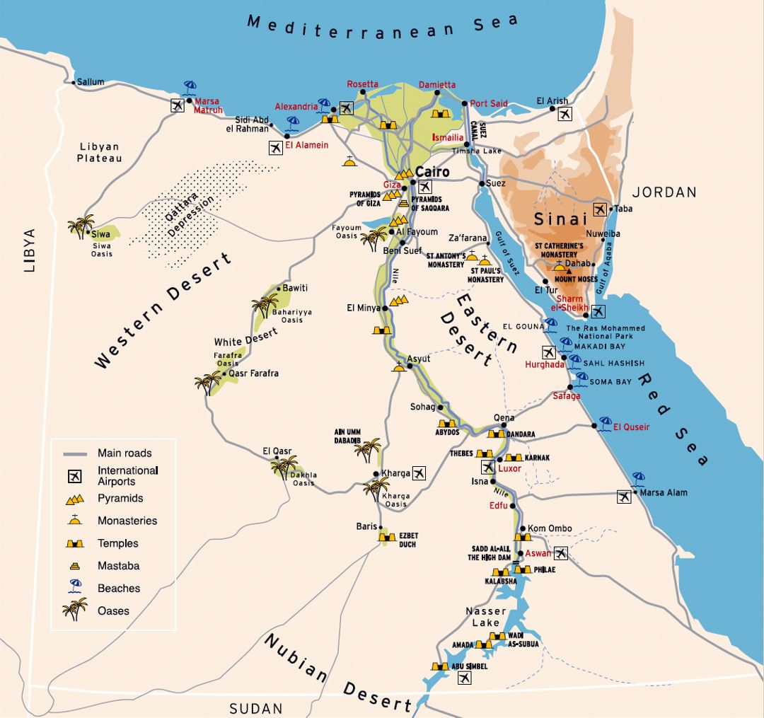 Large travel map of Egypt