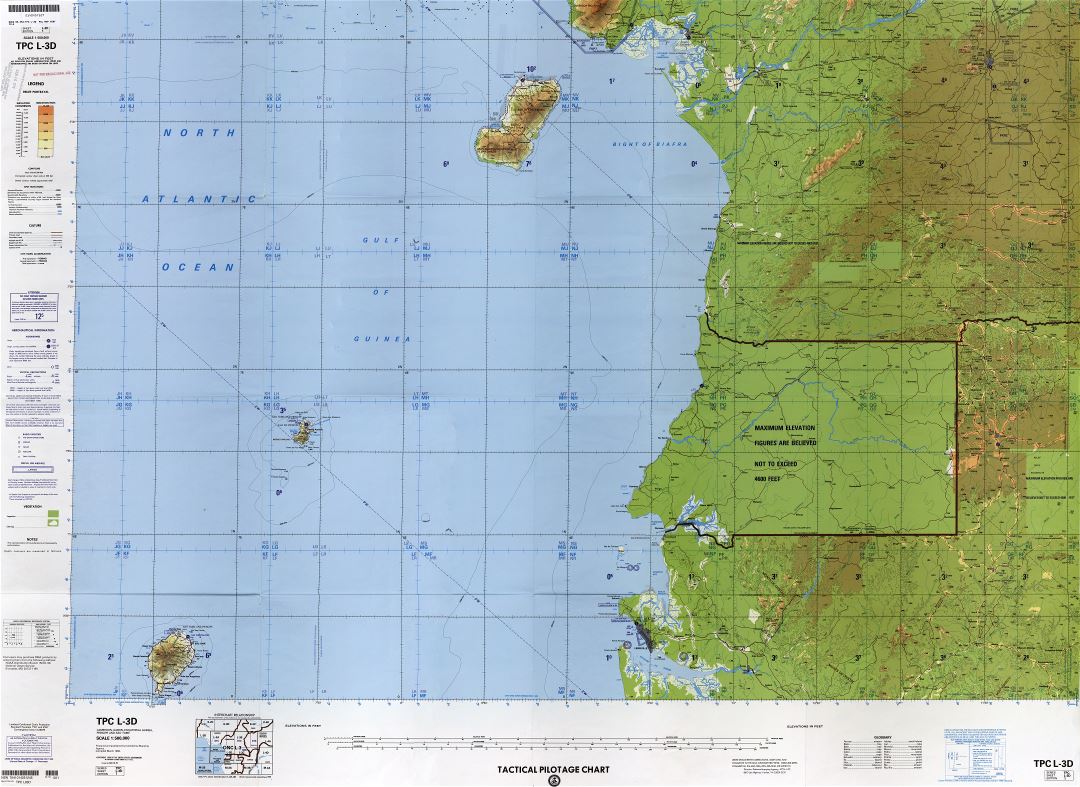 Large scale detailed topographical map of Equatorial Guinea