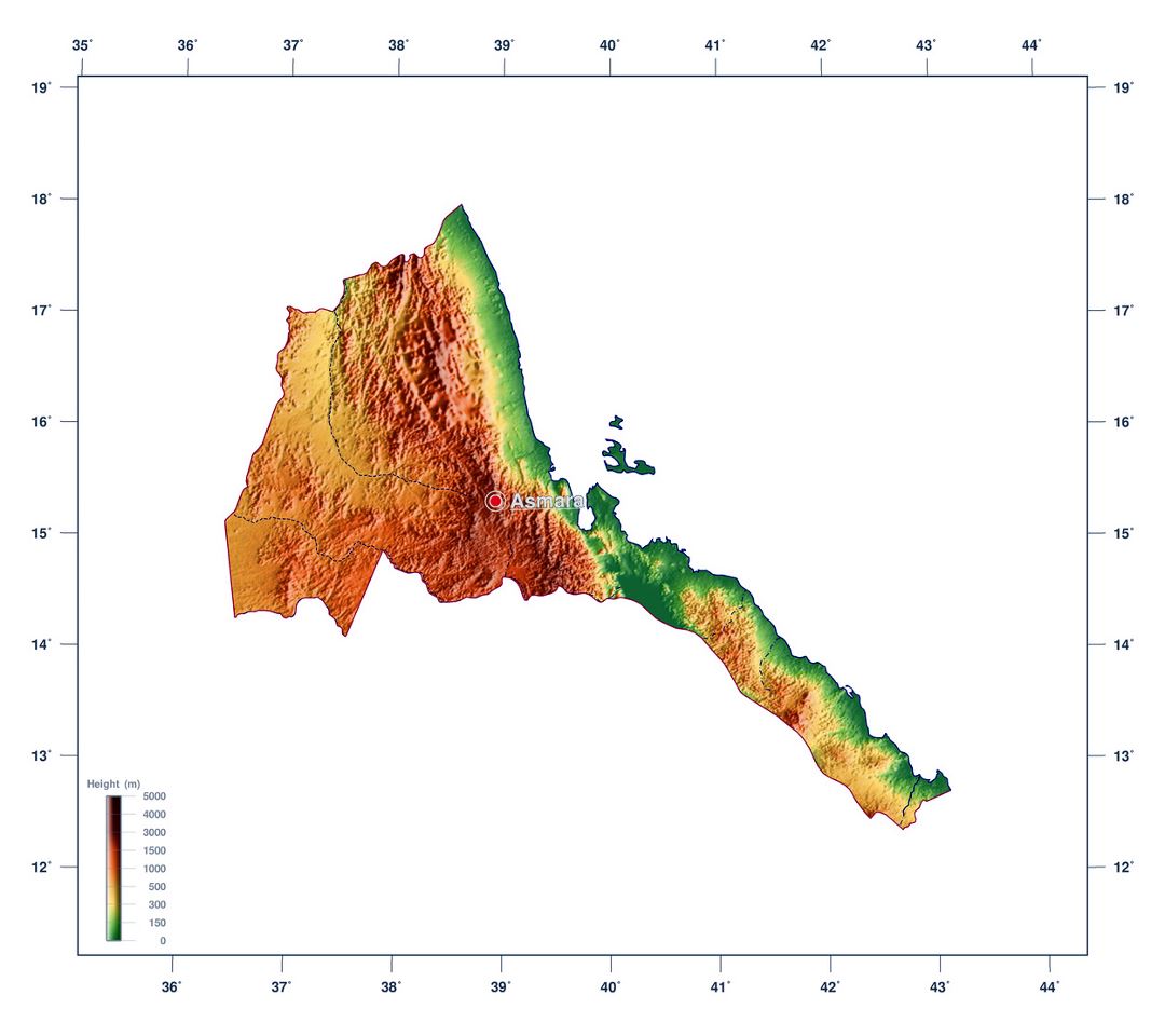 Large elevation map of Eritrea