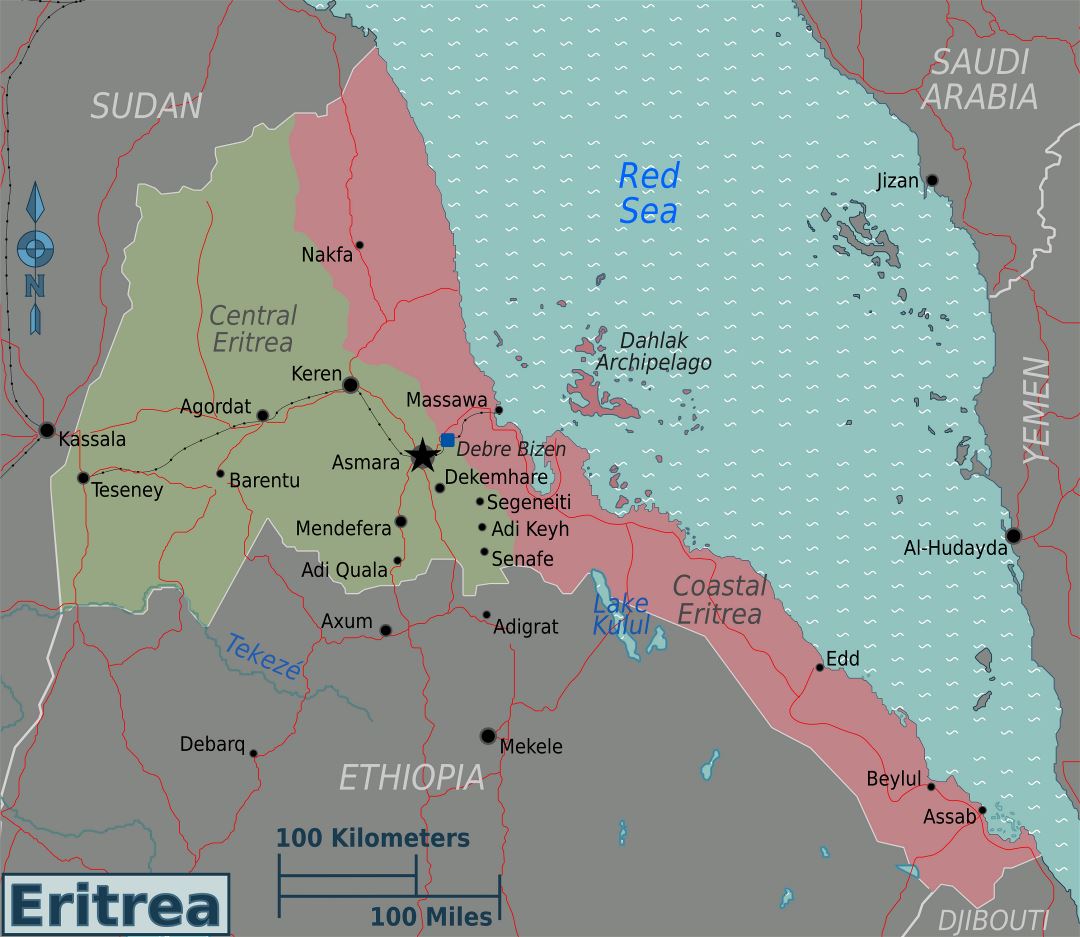 Large regions map of Eritrea