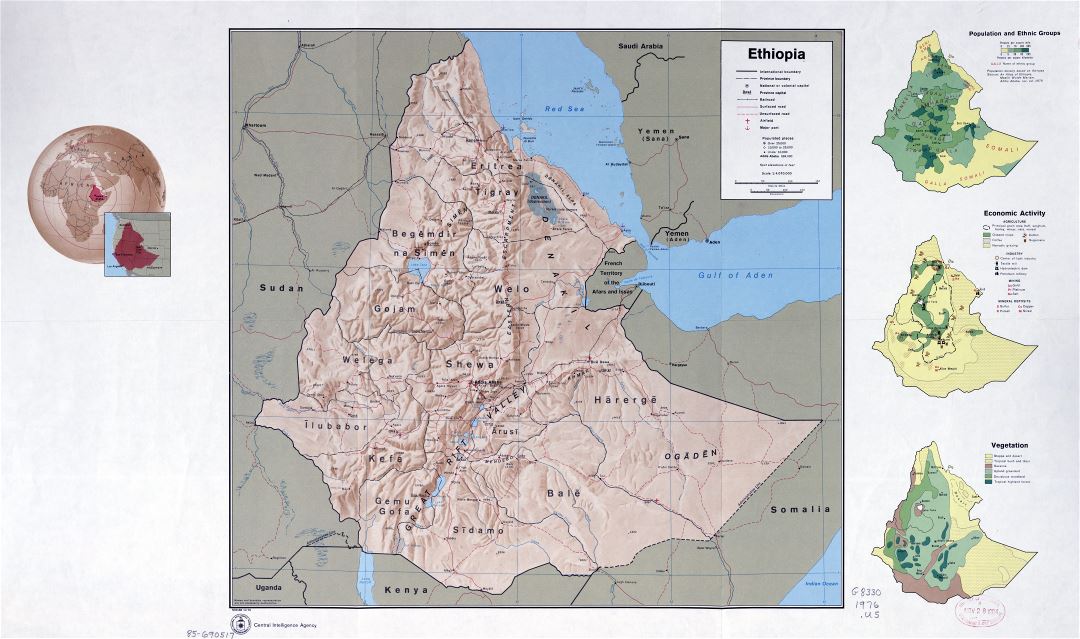 In high resolution detailed country profile map of Ethiopia - 1976