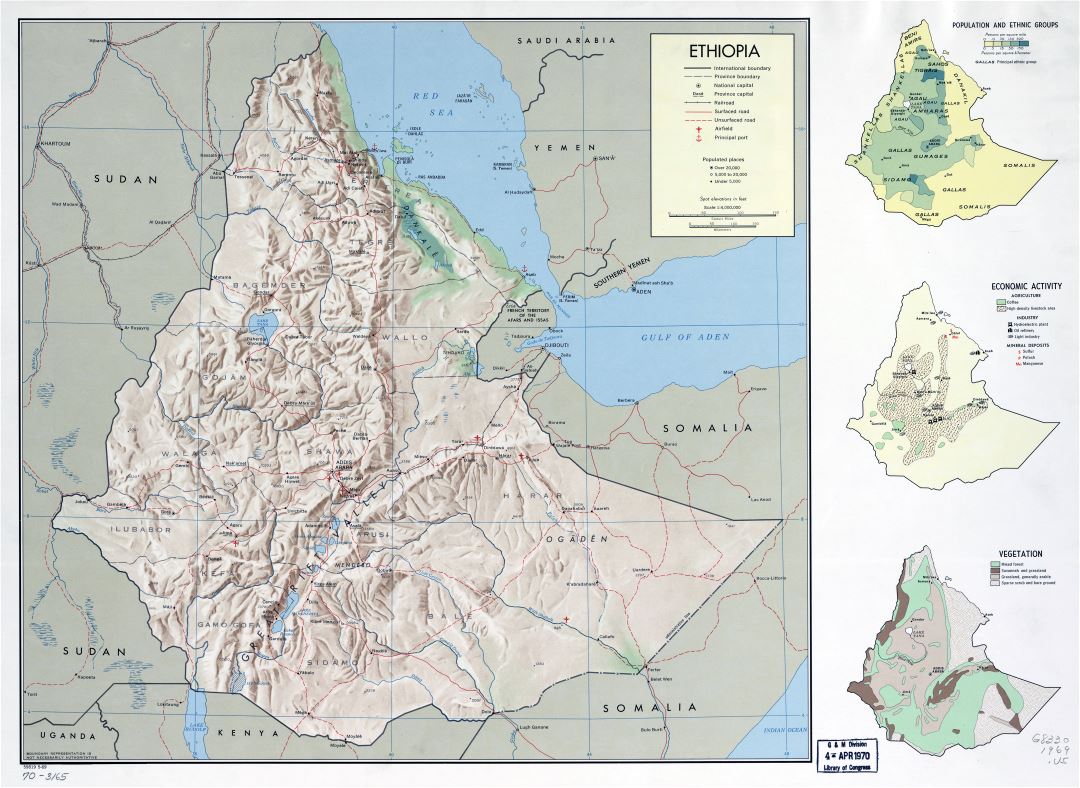 Large scale detailed country profile map of Ethiopia - 1969
