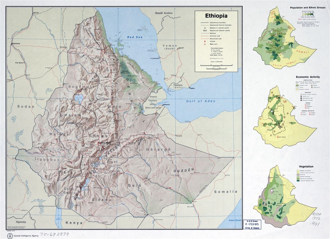 Large scale detailed country profile map of Ethiopia - 1972