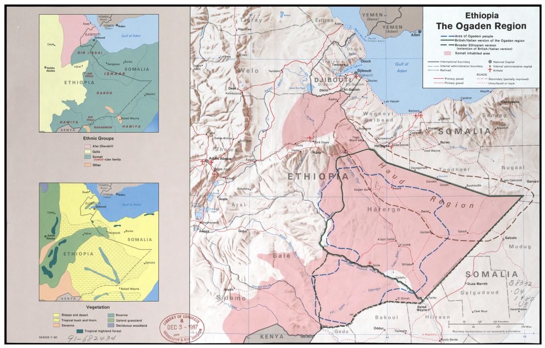 Large scale detailed map of the Ogaden Region of Ethiopia - 1980