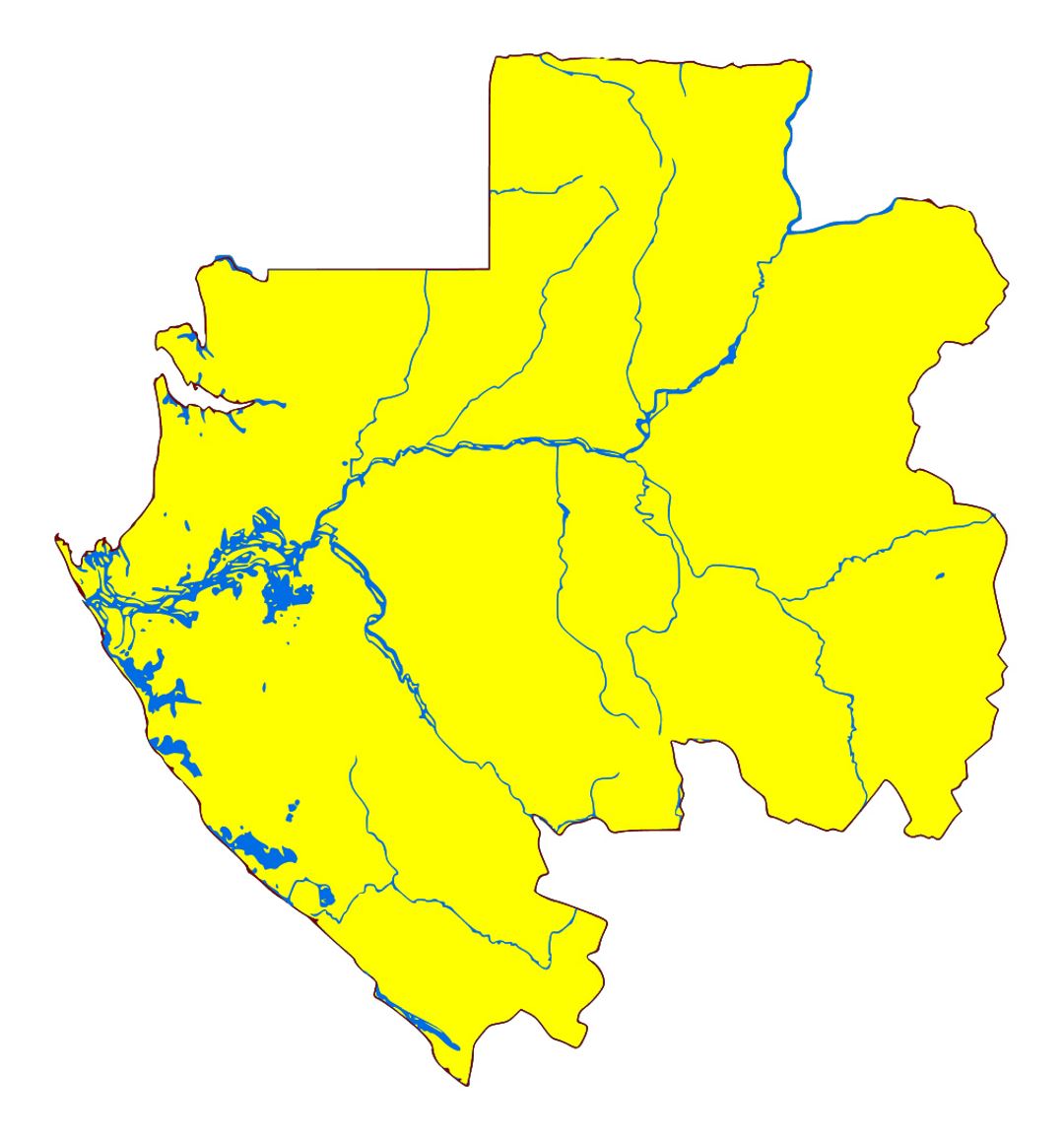 Detailed blank map of Gabon with rivers