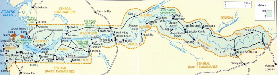 In high resolution road map of Gambia