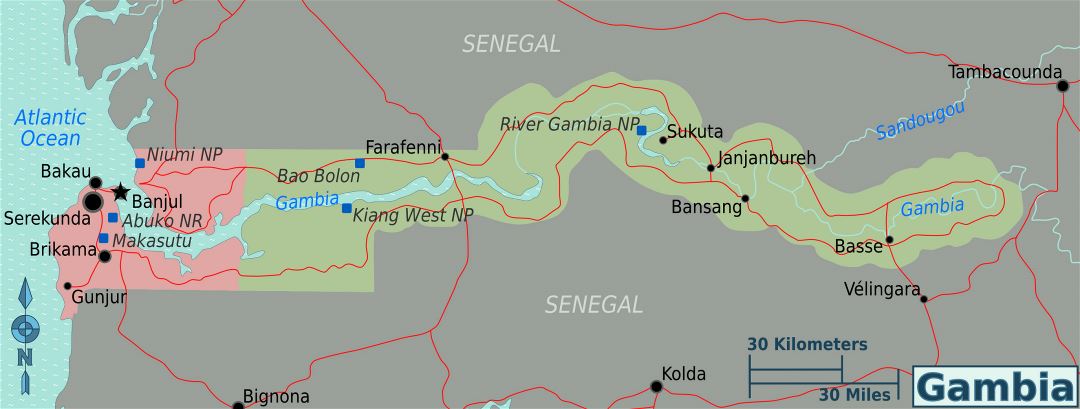 Large regions map of Gambia