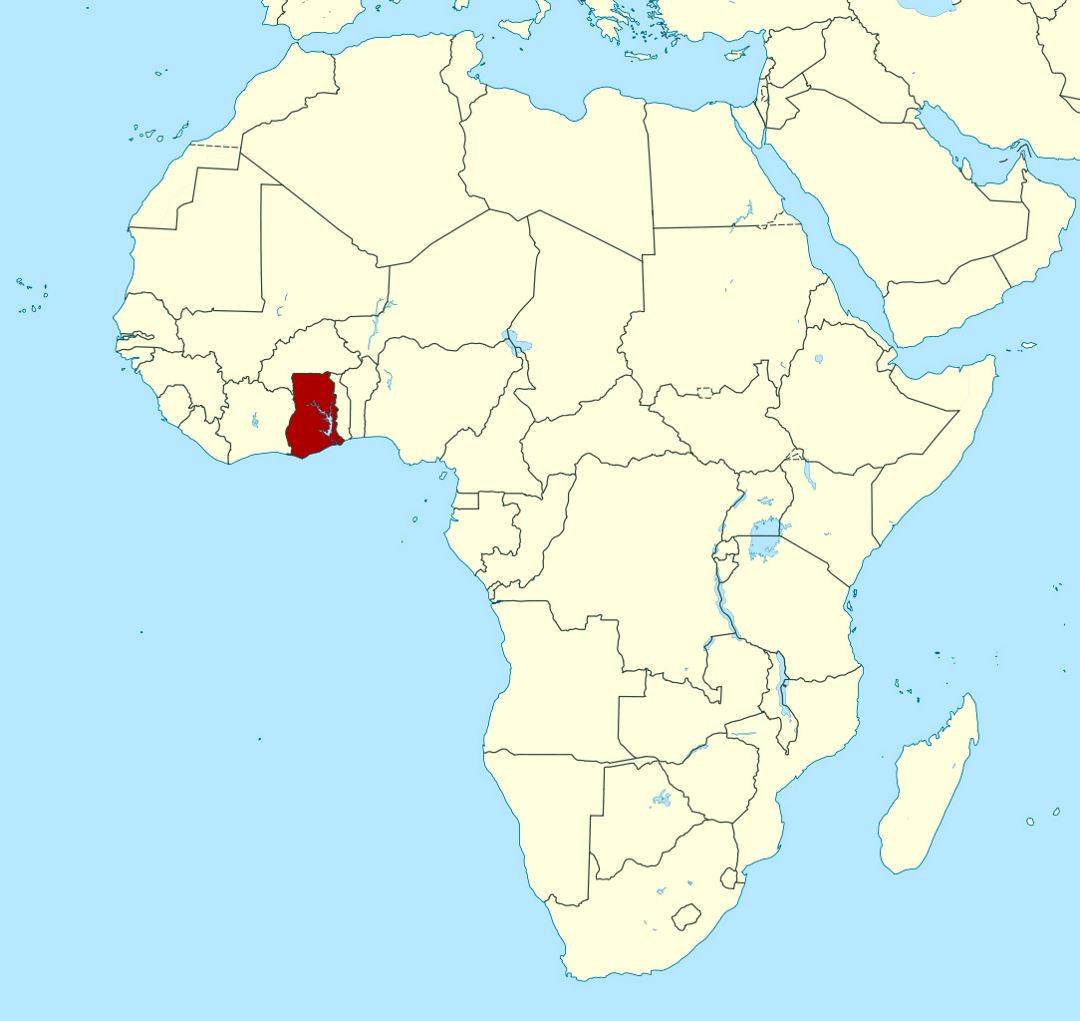 Detailed location map of Ghana in Africa