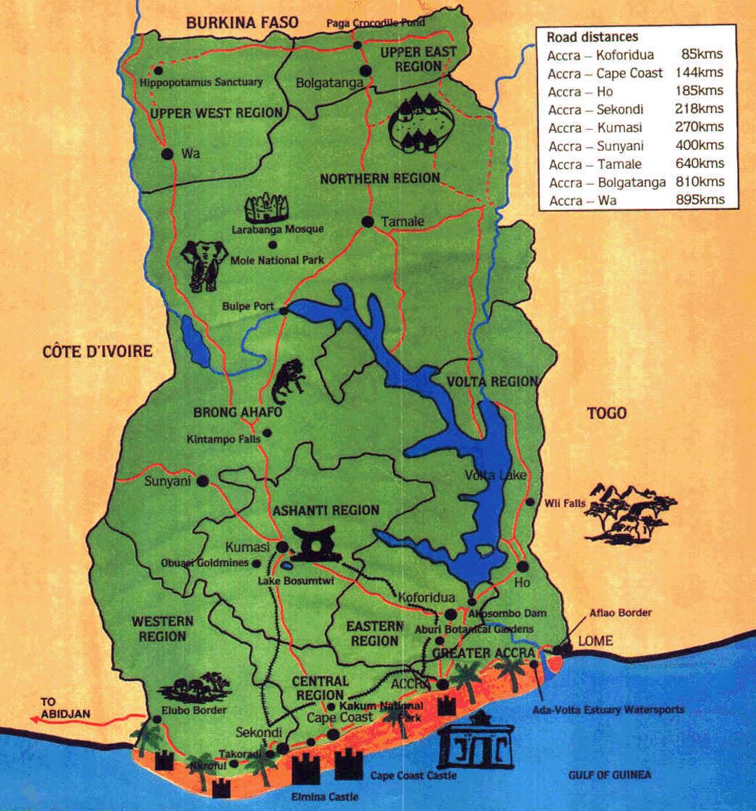 Detailed travel map of Ghana