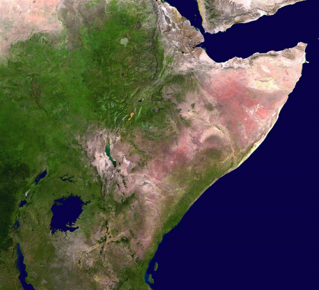 Large detailed satellite map of Horn of Africa