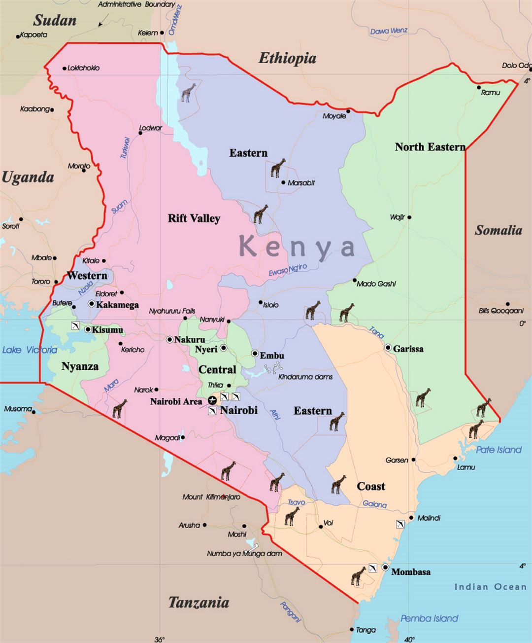 Detailed map of Kenya