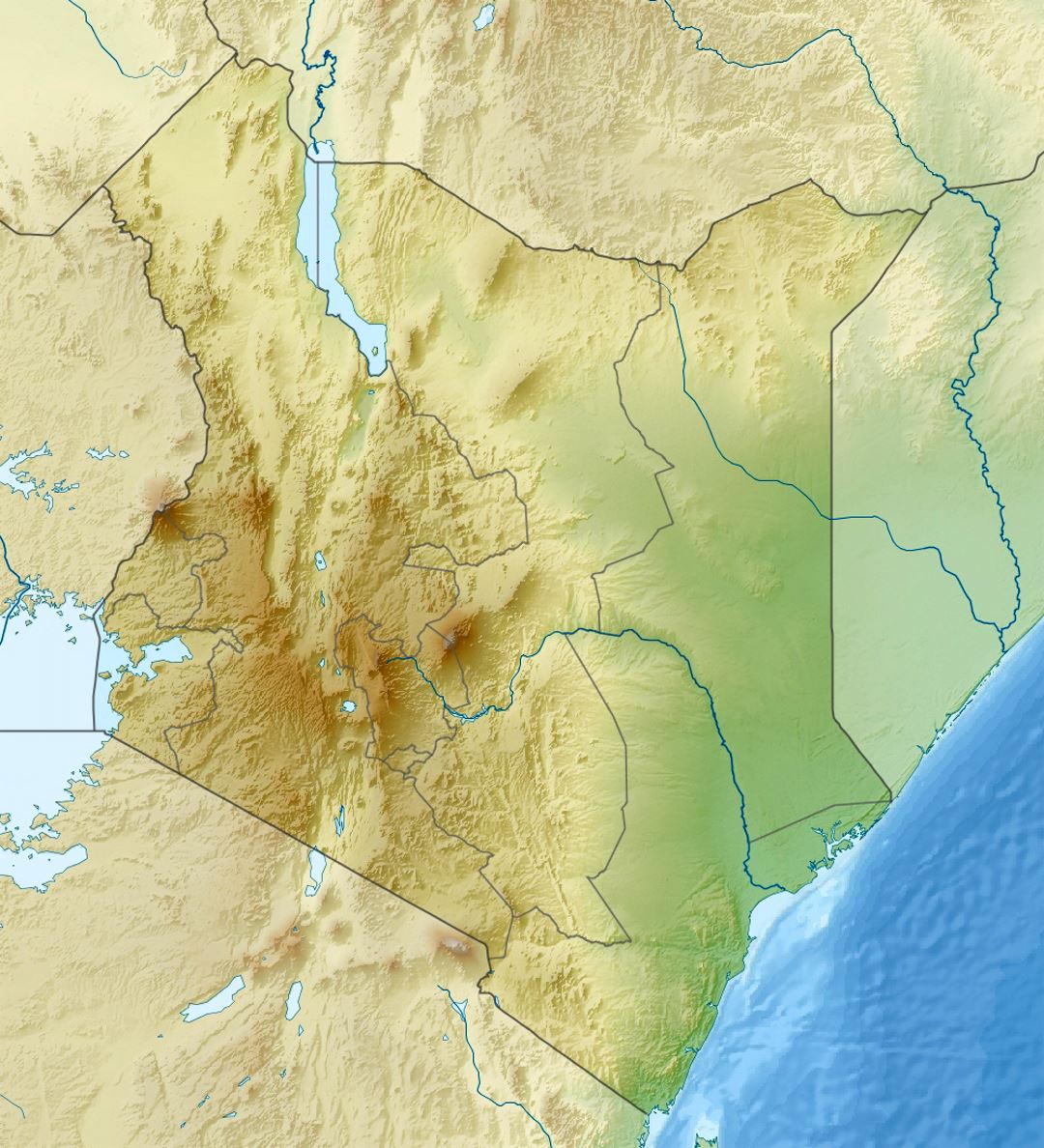 Detailed relief map of Kenya