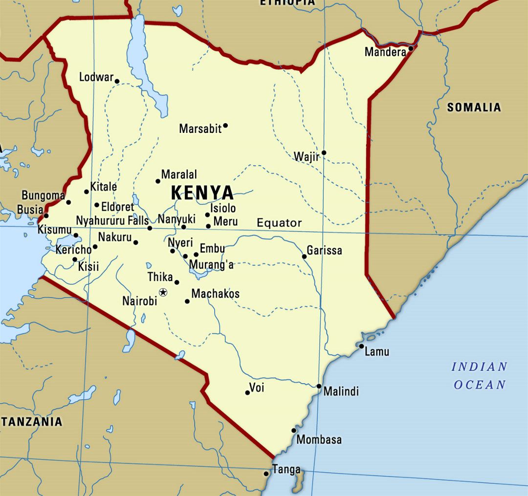 Large map of Kenya with cities