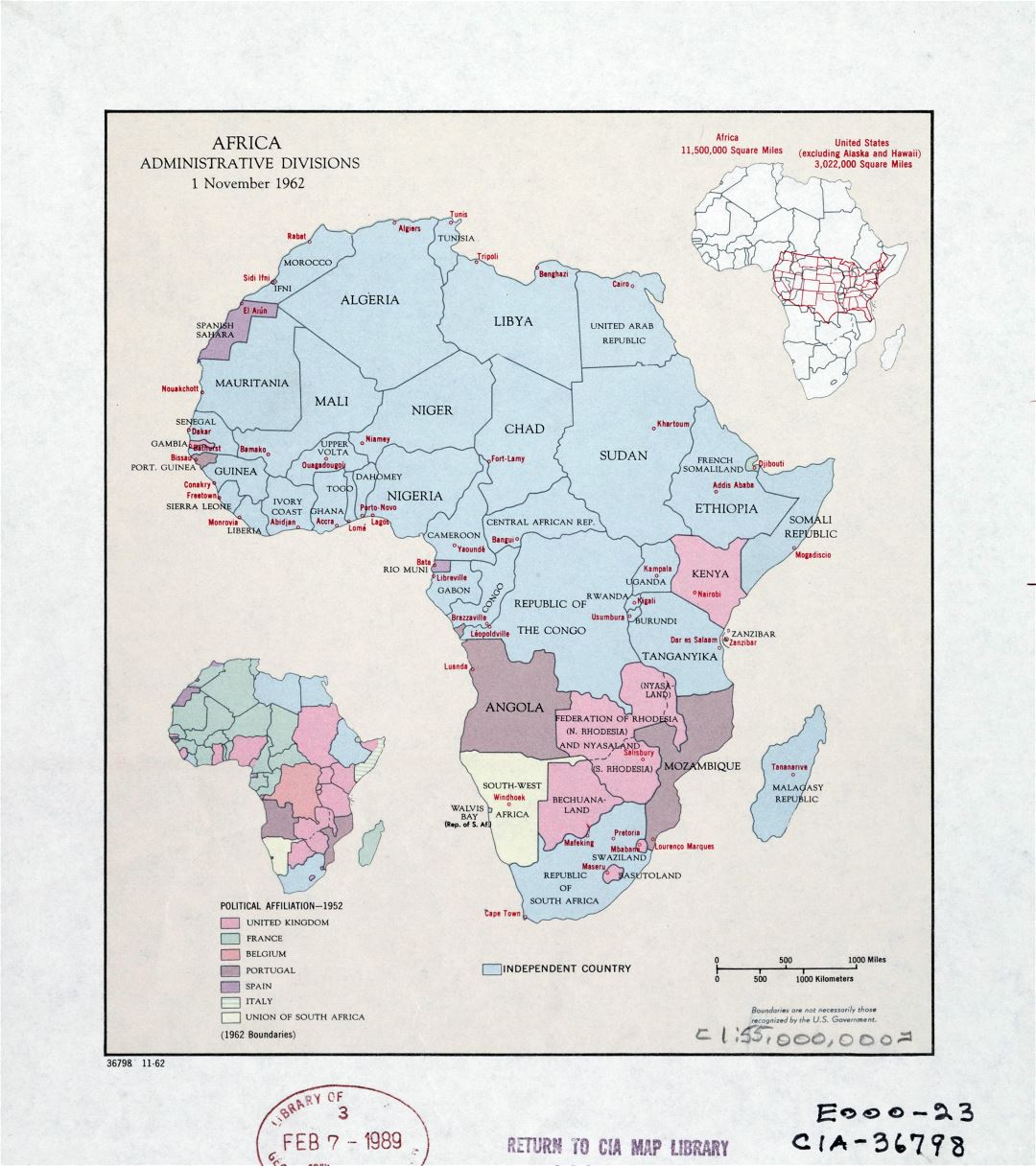 Large detail Africa administrative divisions map - November, 1962