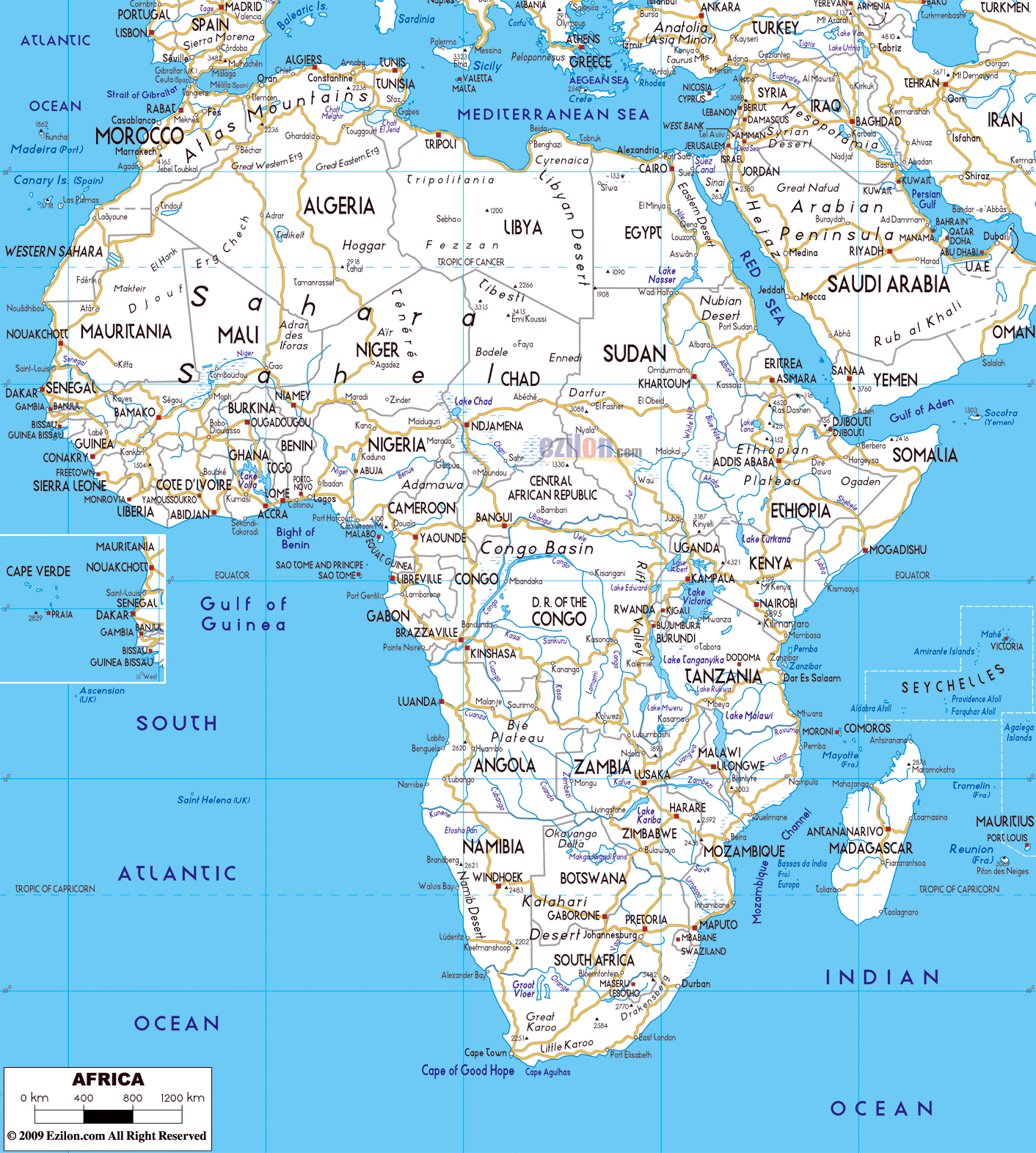 Large Road Map Of Africa With Major Capitals And Major Cities 