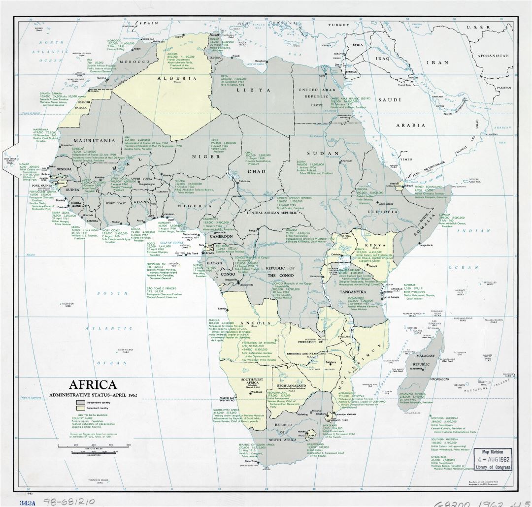 Large scale Africa administrative status map - 1962