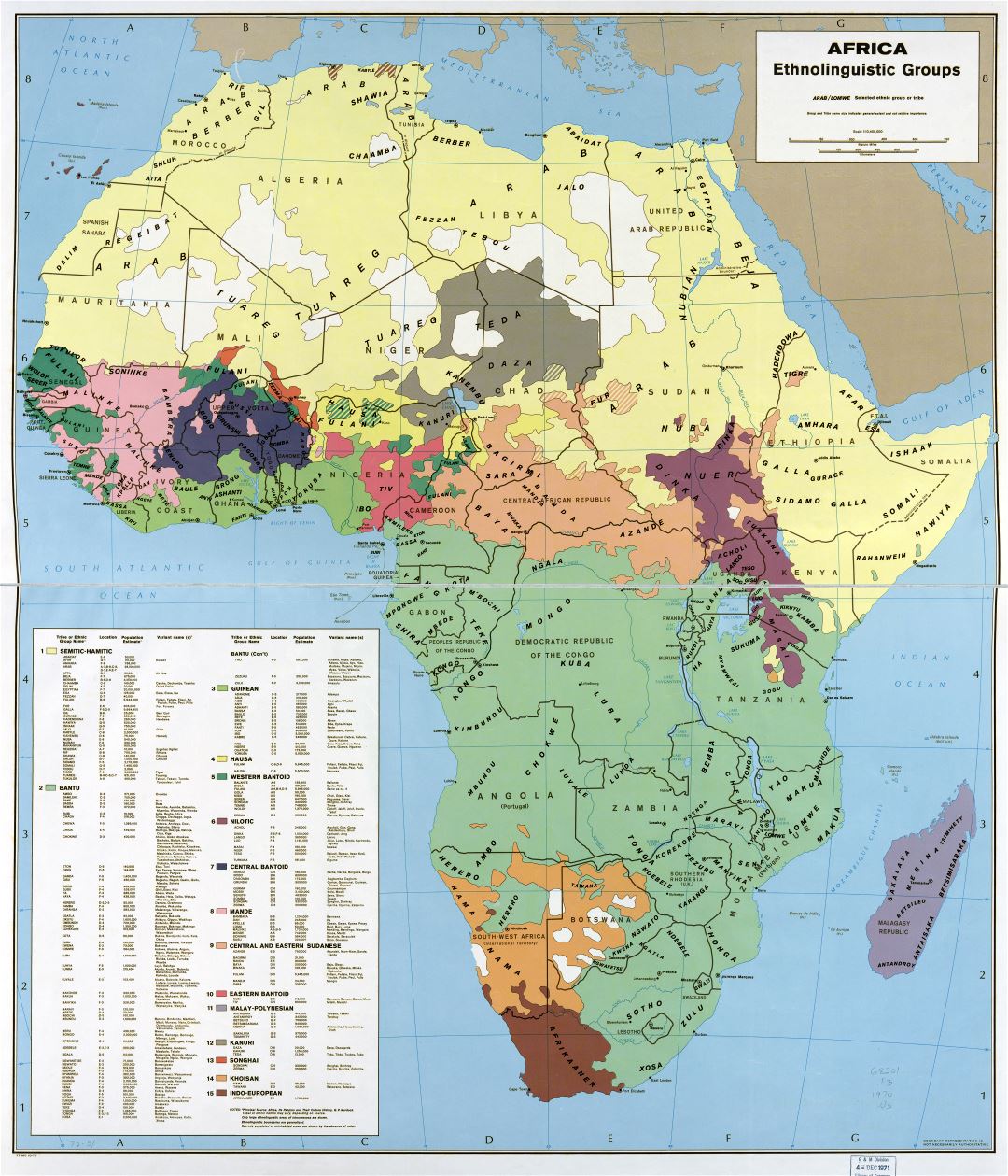Large scale detail Africa - Ethnolinguistic groups map - 1970