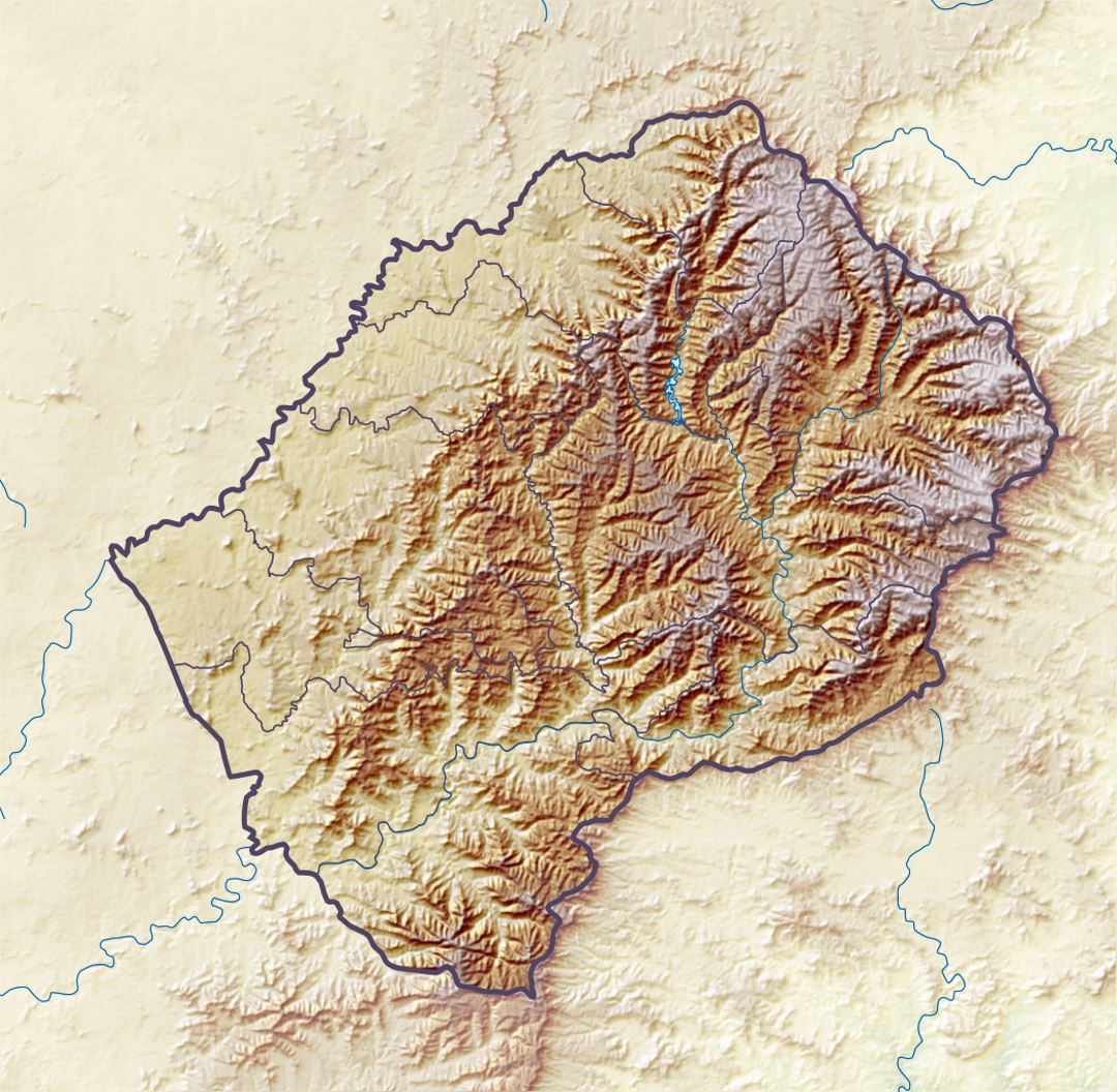 Detailed relief map of Lesotho