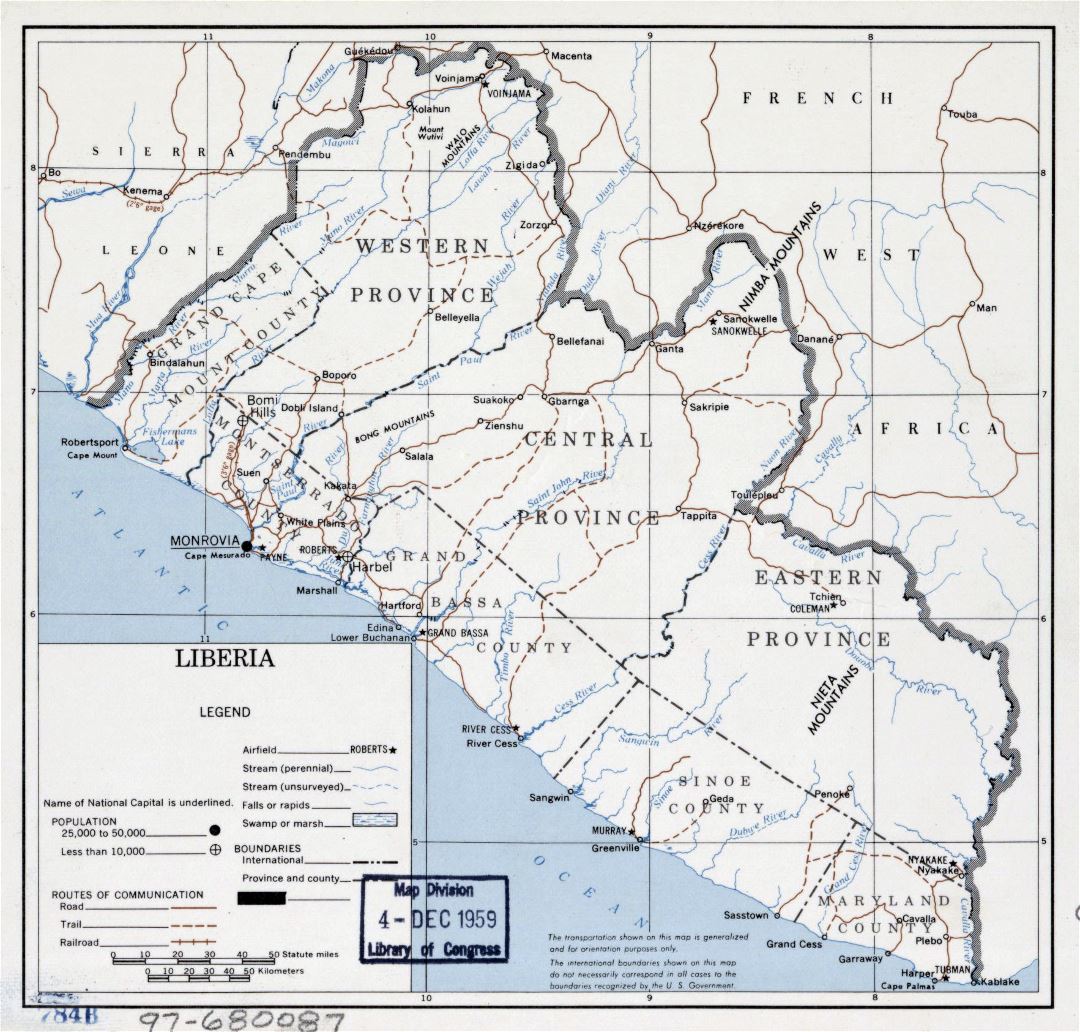 Large detailed political map of Liberia - 1959