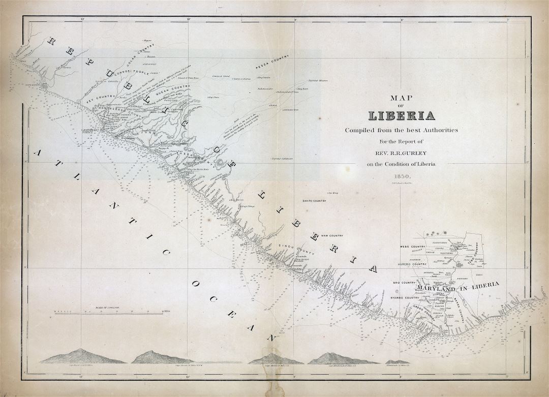 Large scale detailed old map of Liberia - 1850