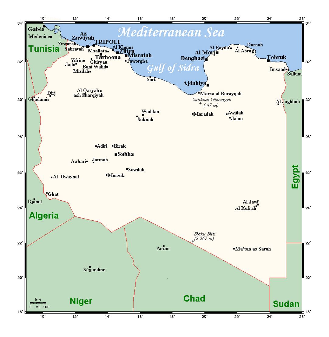 Detailed map of Libya with cities