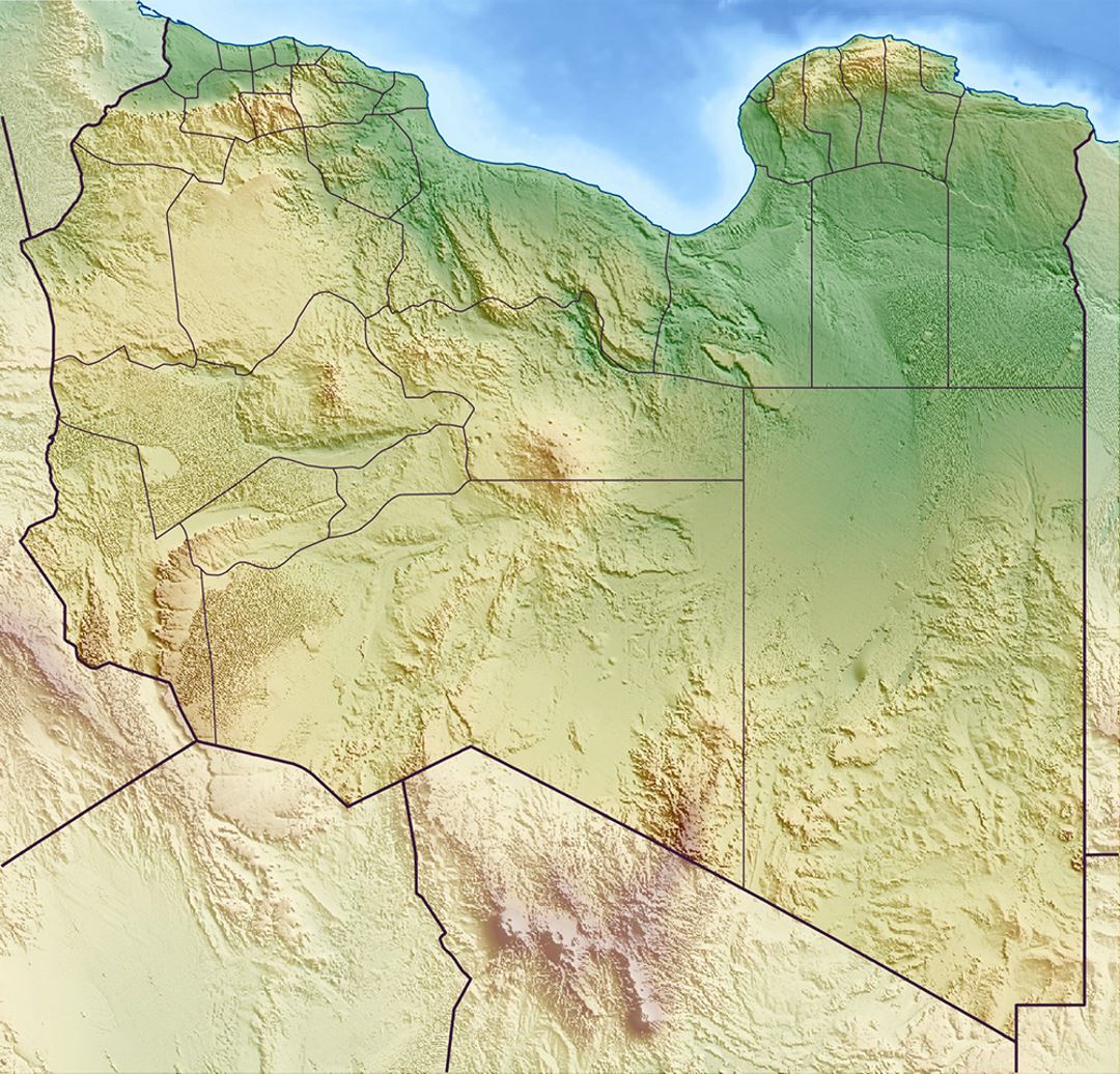 Detailed relief map of Libya