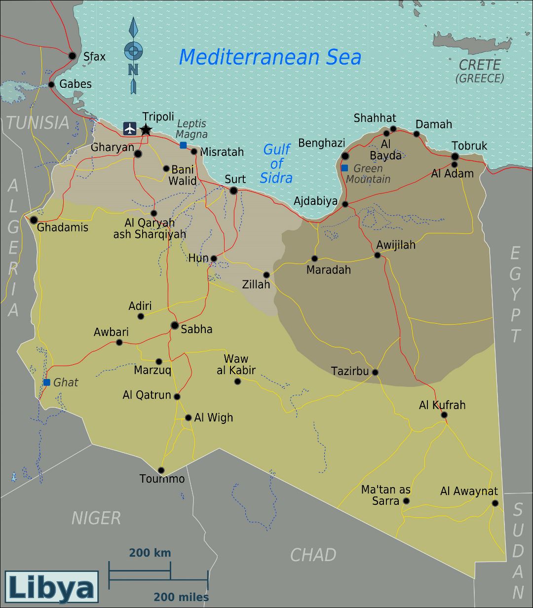 Large regions map of Libya