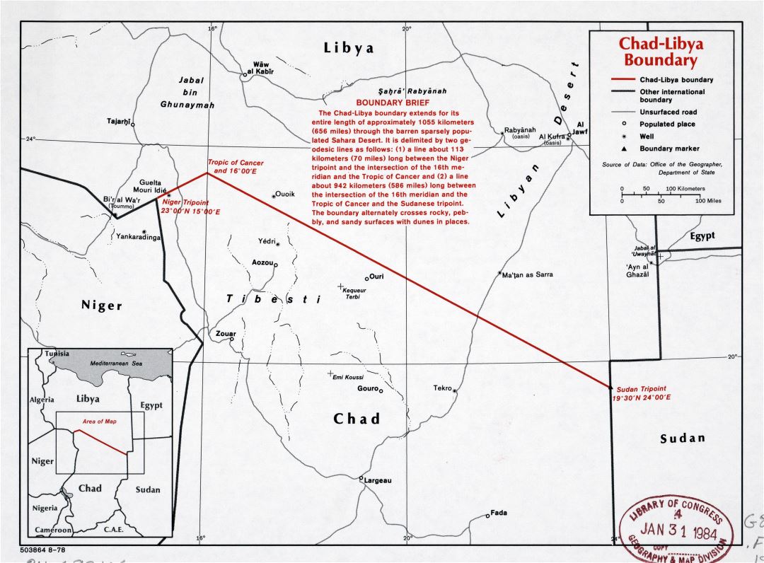 Large scale map of Chad-Libya boundary - 1978